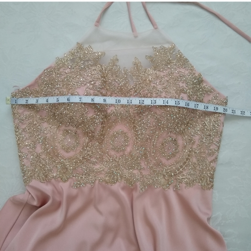 New🎀Jolene halter Open Back Rose pink gold embroidered beaded jewelled